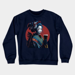 Japanese Geisha With A Beer Mug Crewneck Sweatshirt